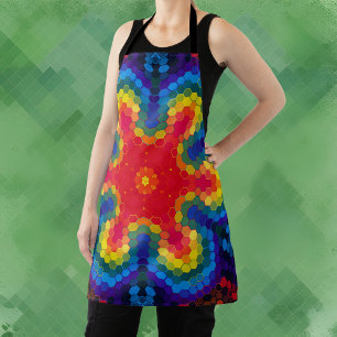Hex Mandala Red Yellow and Blue Apron