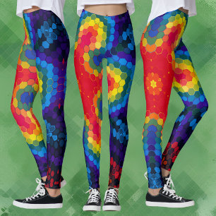Hex Mandala Red Yellow and Blue Leggings