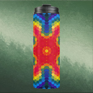 Hex Mandala Red Yellow and Blue Thermal Tumbler