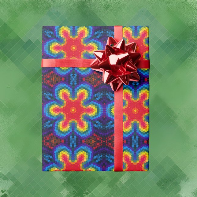 Hex Mandala Red Yellow and Blue Wrapping Paper (Creator Uploaded)