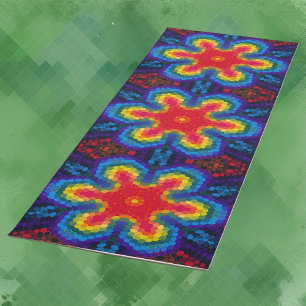 Hex Mandala Red Yellow and Blue Yoga Mat