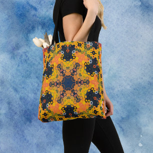 Hex Mandala Yellow and Orange Tote Bag