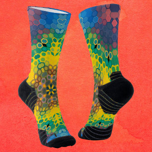 Hex Mandala Yellow Blue and Pink Socks