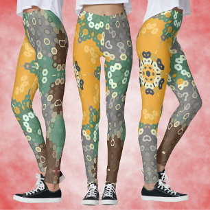 Hex Mandala Yellow Teal and Brown Leggings