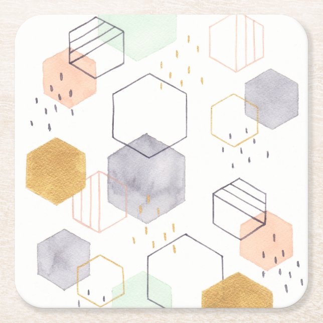 Hex Scatter Square Paper Coaster (Front)