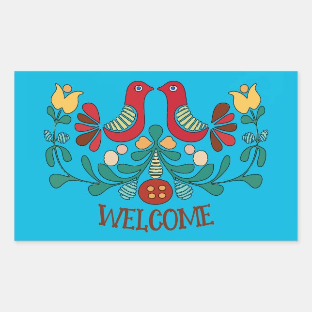 Hex Sign, Love Birds,add text, Rectangular Sticker (Front)