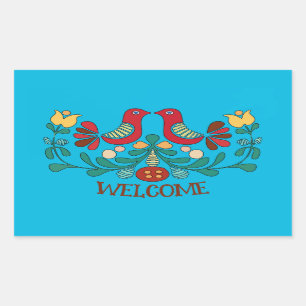 Hex Sign, Love Birds,add text, Rectangular Sticker