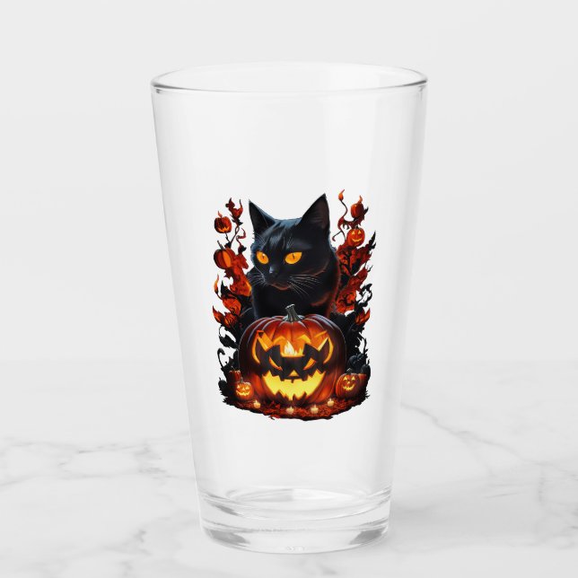 Hex, the Halloween black cat T-shirt Glass (Front)