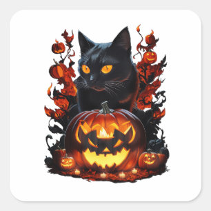 Hex, the Halloween black cat T-shirt Square Sticker