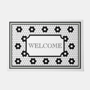Hex tile design green gray welcome doormat