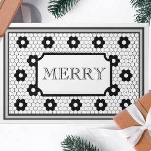 Hex tile design green Merry Christmas  Doormat