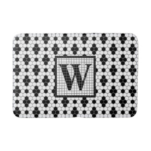 Hex Tile Print Monogram Bath Mat