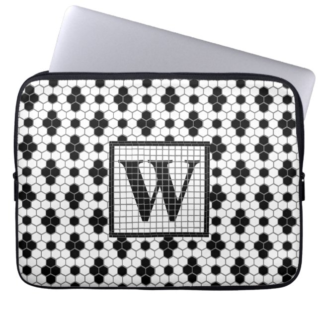 Hex Tile Print Monogram Laptop Sleeve (Front)