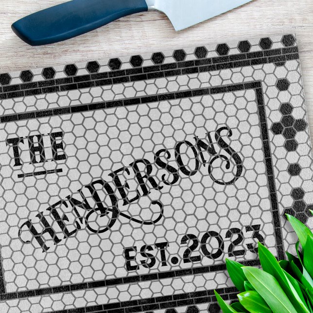 Hex Tile Print Personalised Glass Cutting Board (Creator Uploaded)