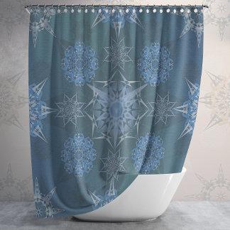 Hexa triangles yantra petals inscription shower curtain