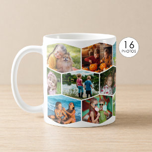Hexagon 16 Photo Collage Modern Pattern Wrap Coffee Mug