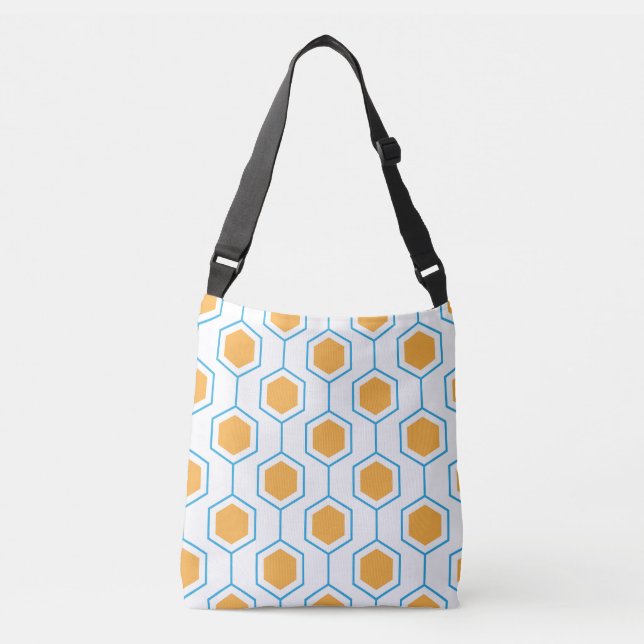 Hexagon abstract geometric pattern in orange blue  crossbody bag (Front)