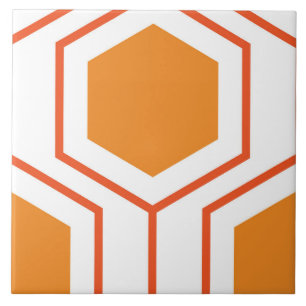 Hexagon abstract geometrical pattern in orange and ceramic tile