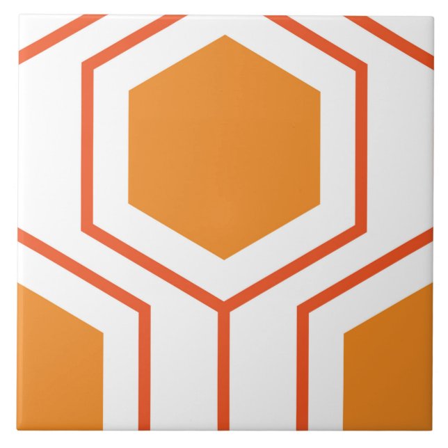 Hexagon abstract geometrical pattern in orange and ceramic tile (Front)