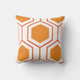 Hexagon abstract geometrical pattern in orange and cushion