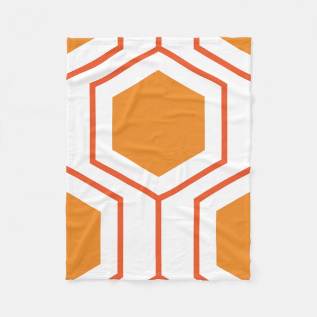 Hexagon abstract geometrical pattern in orange and fleece blanket (Front)