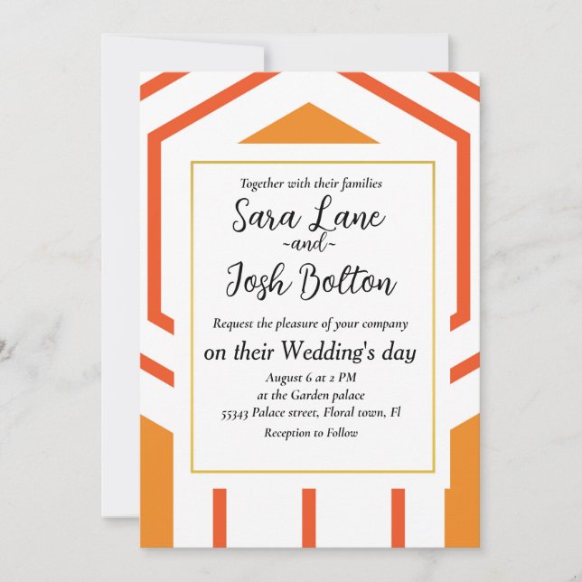 Hexagon abstract geometrical pattern in orange and invitation (Front)