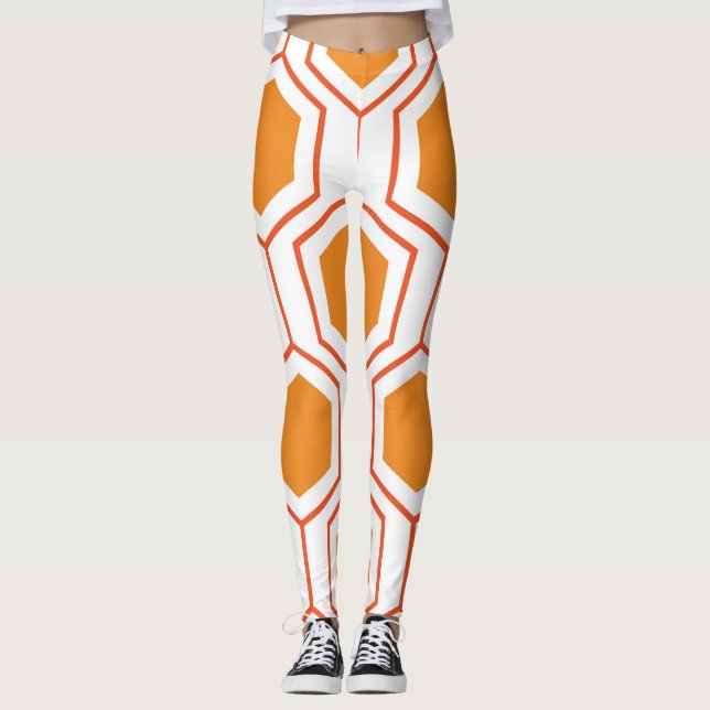 Hexagon abstract geometrical pattern in orange and leggings (Front)