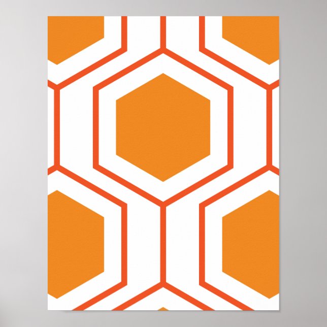Hexagon abstract geometrical pattern in orange and poster (Front)