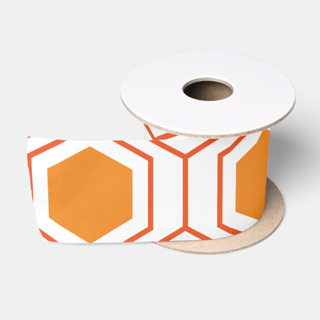 Hexagon abstract geometrical pattern in orange and satin ribbon (Spool)