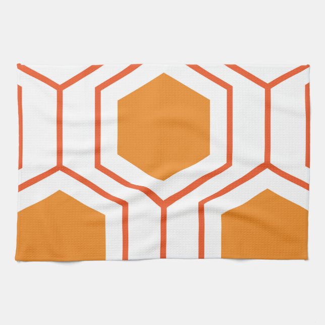 Hexagon abstract geometrical pattern in orange and tea towel (Horizontal)