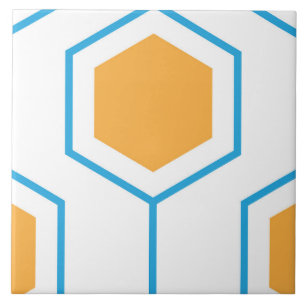 Hexagon abstract geometrical pattern in orange blu ceramic tile