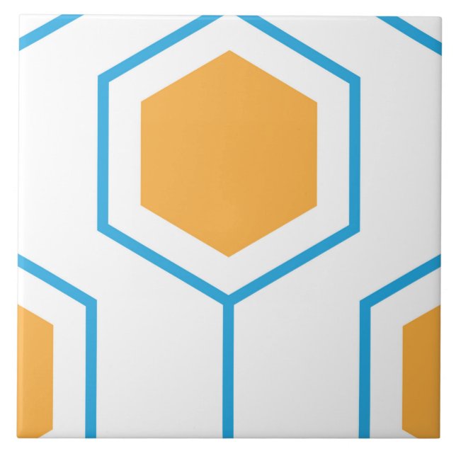 Hexagon abstract geometrical pattern in orange blu ceramic tile (Front)