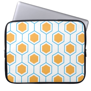 Hexagon abstract geometrical pattern in orange blu laptop sleeve