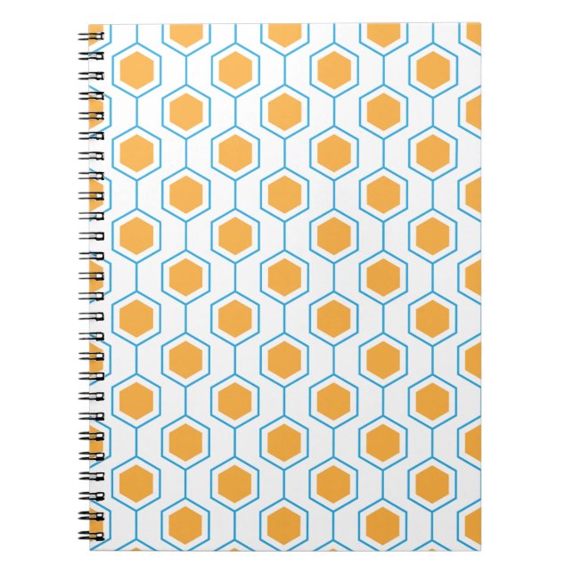 Hexagon abstract geometrical pattern in orange blu notebook (Front)