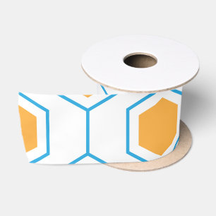 Hexagon abstract geometrical pattern in orange blu satin ribbon