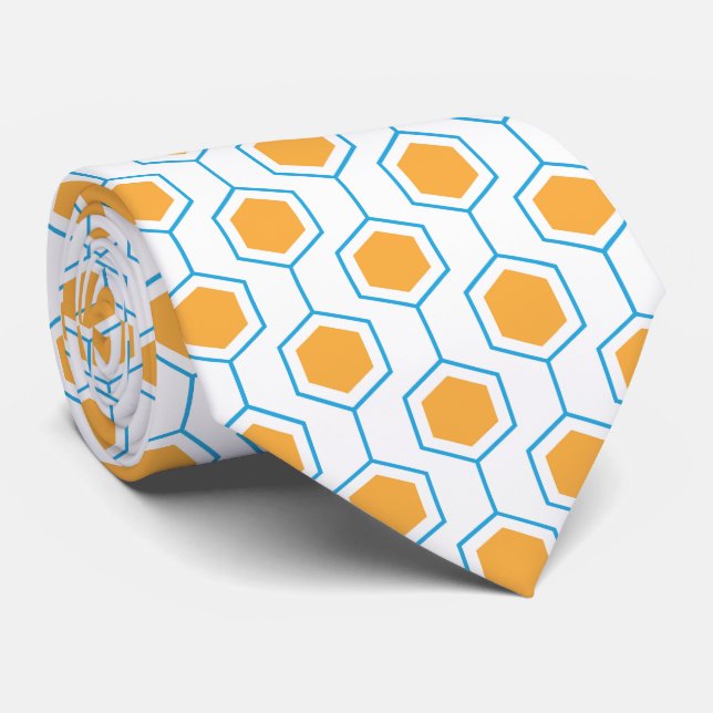 Hexagon abstract geometrical pattern in orange blu tie (Rolled)