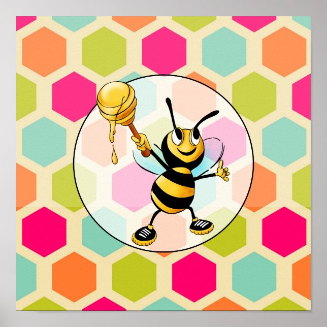 Hexagon Background with Honey Bee Poster (Front)