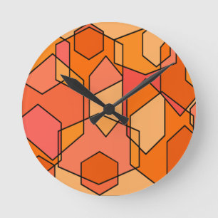 Hexagon Bauhaus - Orange Round Clock