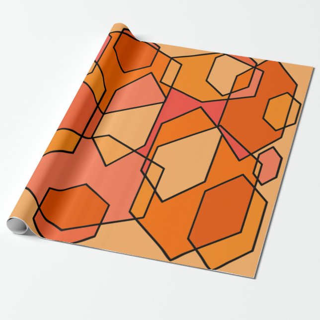 Hexagon Bauhaus - Orange  Wrapping Paper (Unrolled)