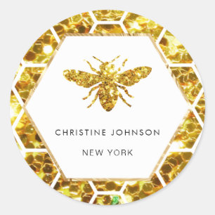 hexagon bee logo on white classic round sticker