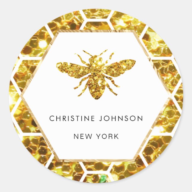 hexagon bee logo on white classic round sticker (Front)