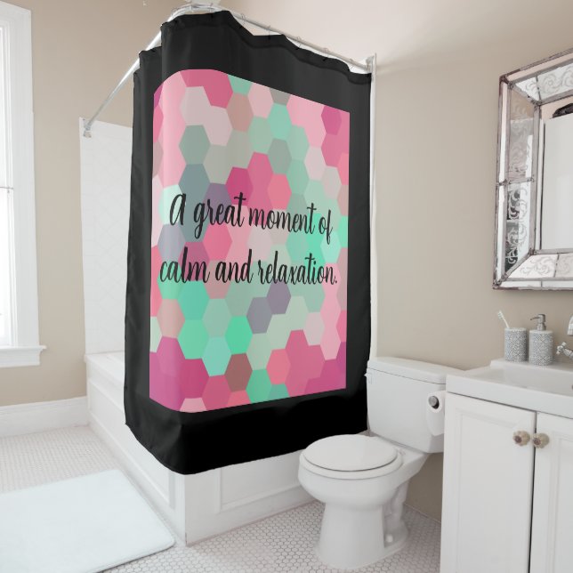 Hexagon black shower curtain (In Situ)