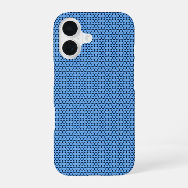 Hexagon Blue Black Pattern iPhone 16 Case (Back)