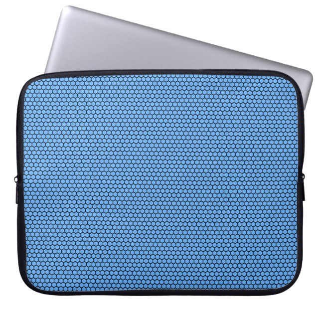 Hexagon Blue Black Pattern Laptop Sleeve (Front)