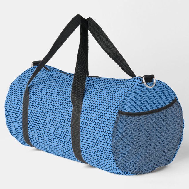 Hexagon Blue Black Pattern Large Duffle Bag (Right Corner)