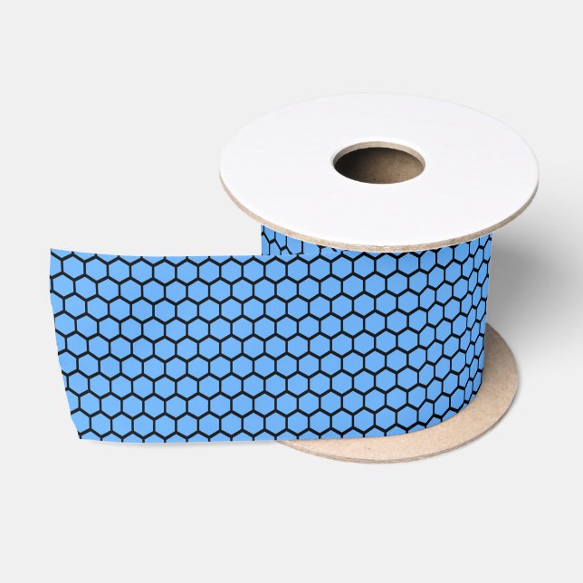 Hexagon Blue Black Pattern Satin Ribbon (Spool)