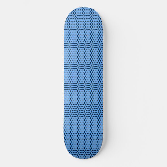 Hexagon Blue Black Pattern Skateboard (Front)