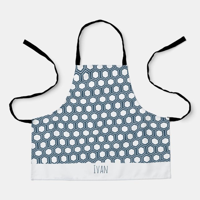 Hexagon Blue White Minimal Pattern Apron (Front)
