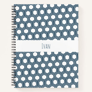 Hexagon Blue White Minimal Pattern Notebook