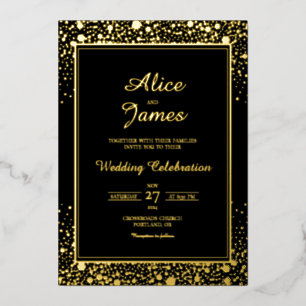 Hexagon Border Elegant Black Gold Foil Wedding